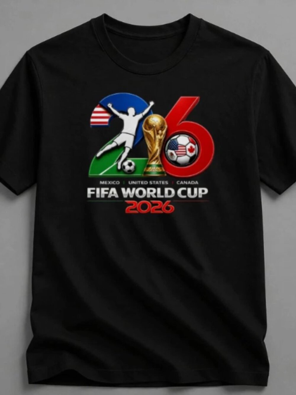2026 FIFA World Cup Mexico United States Canada Graphic Black T-Shirt